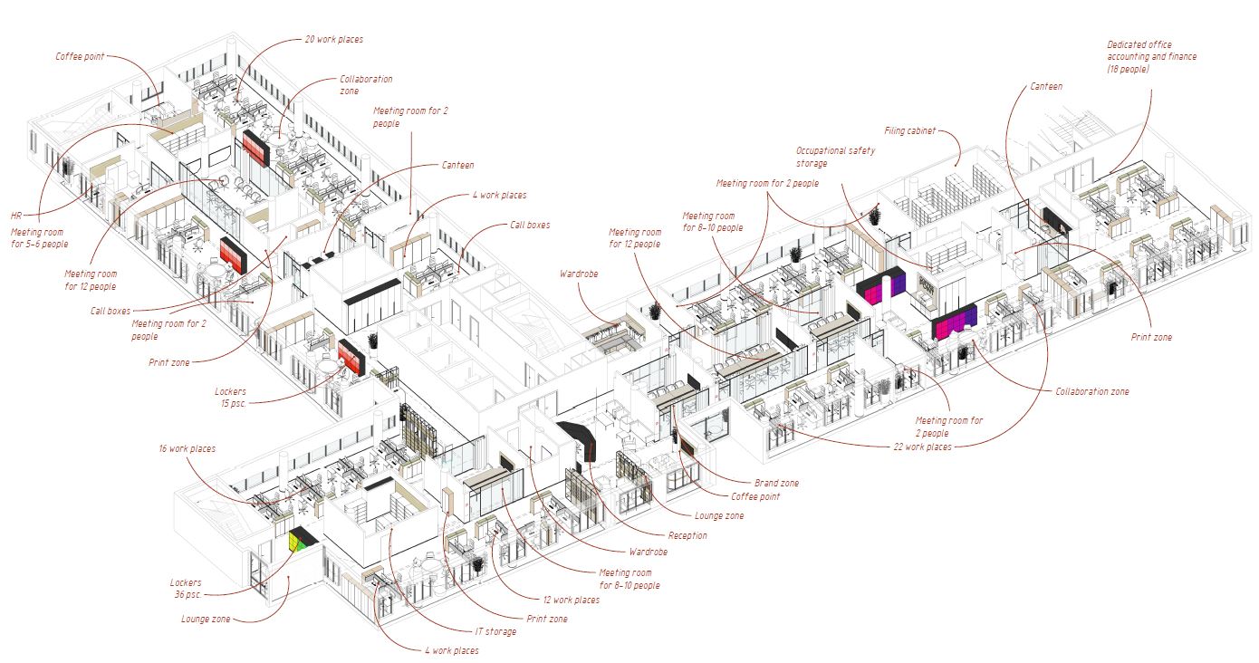 зонирование пространства офиса выполнено таким образом что ресепшн с зоной ожидания и бренд-зона расположены у входа, вокруг — несколько гардеробных и переговорных, это удобно — не нужно вести посетителей через рабочие зоны, отвлекая коллег от работы. зонирование пространства офиса выполнено таким образом что ресепшн с зоной ожидания и бренд-зона расположены у входа, вокруг — несколько гардеробных и переговорных, это удобно — не нужно вести посетителей через рабочие зоны, отвлекая коллег от работы.