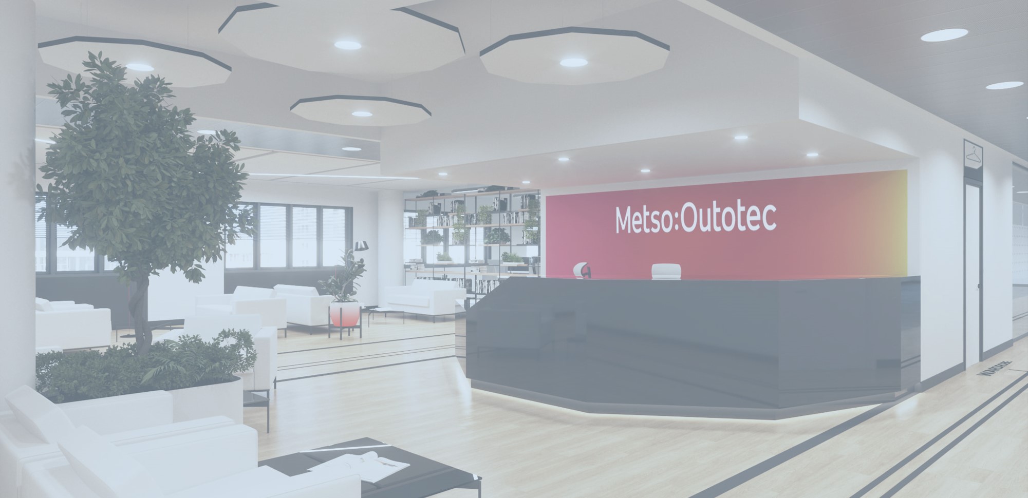 Оформление интерьера офиса финской компании Metso&Outotec: цветные зоны, стойка ресепшн из камня и другие нестандартные решения 