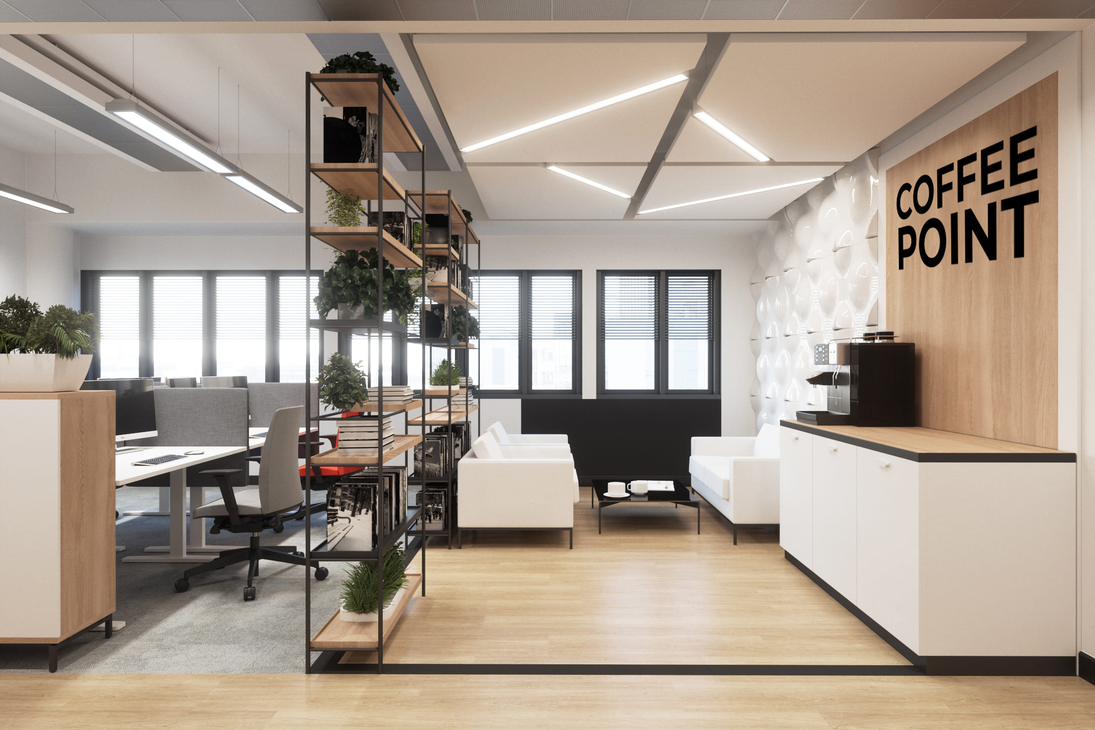 Чтобы обеспечить привязку к брендбуку, мы использовали столешницы с черными кромками и черные ручки Чтобы обеспечить привязку к брендбуку, мы использовали столешницы с черными кромками и черные ручки