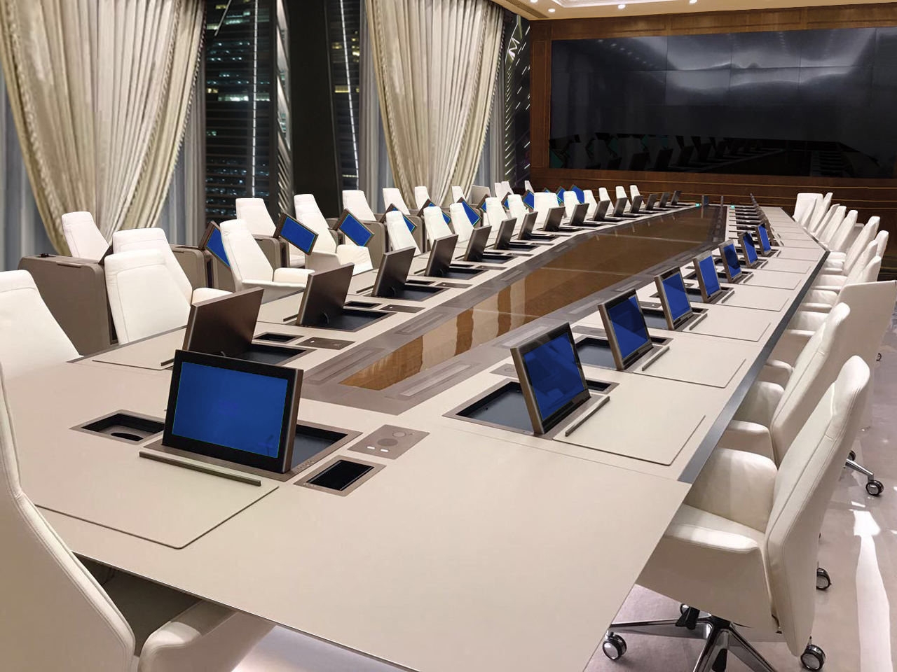 Как правило, производители дают возможность выбрать «наполнение», которое будет интегрировано в стол: кабель-каналы, розетки, usb-разъемы, беспроводные зарядки, подогрев кружек, экраны, микрофоны и т. д Как правило, производители дают возможность выбрать «наполнение», которое будет интегрировано в стол: кабель-каналы, розетки, usb-разъемы, беспроводные зарядки, подогрев кружек, экраны, микрофоны и т. д