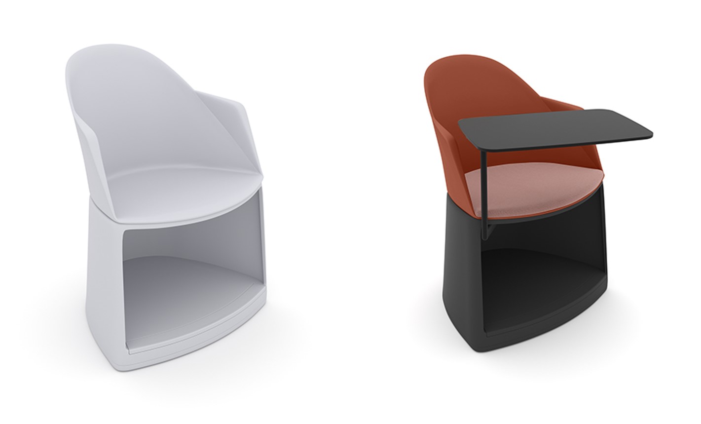 Еще один интересный вариант — стулья Cila Go от Arper с пространством для сумки или рюкзака под сидением, с пюпитром или без. Еще один интересный вариант — стулья Cila Go от Arper с пространством для сумки или рюкзака под сидением, с пюпитром или без.