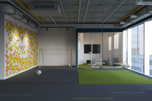 Если площадь и бюджет позволяют, можно оборудовать в офисе спортивный зал Если площадь и бюджет позволяют, можно оборудовать в офисе спортивный зал