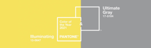 Востребованным останется и сочетание жёлтого (Illuminating) с серым (Ultimate Grey): их компания Pantone назвала цветами 2021 года. 