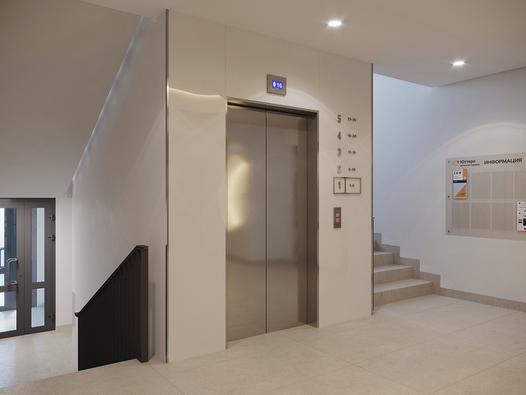 Например, в холле рядом с лифтом указали количество этажей и квартир на каждом из них, а также обозначили, на каком этаже прямо сейчас находится человек Например, в холле рядом с лифтом указали количество этажей и квартир на каждом из них, а также обозначили, на каком этаже прямо сейчас находится человек