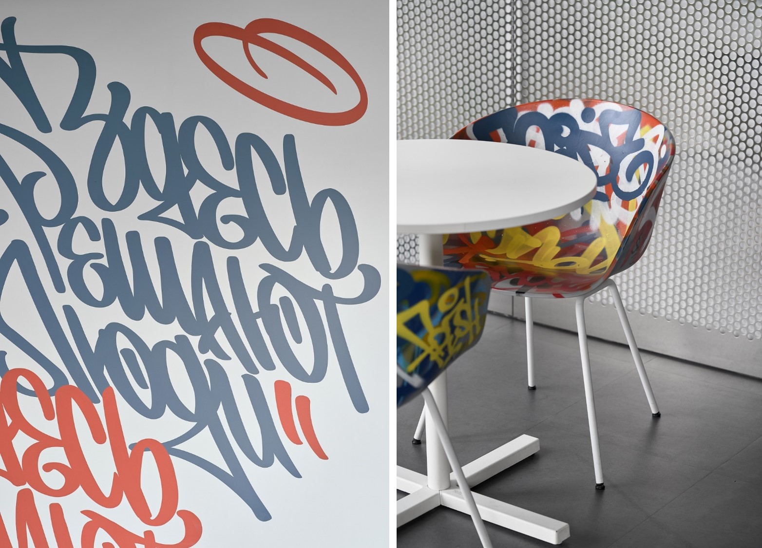 Стену в обеденной зоне украшает каллиграффити с надписью «Здесь решают люди» Стену в обеденной зоне украшает каллиграффити с надписью «Здесь решают люди»