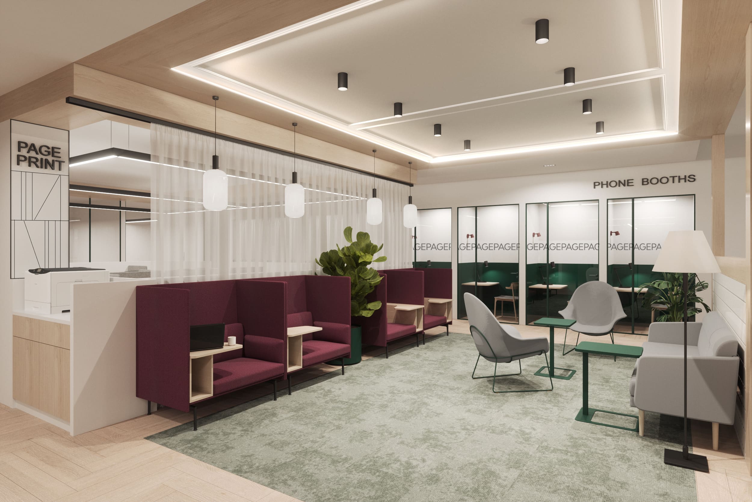 В коворкинге PAGE Казанская резиденты смогут выбирать рабочие места на свой вкус В коворкинге PAGE Казанская резиденты смогут выбирать рабочие места на свой вкус, например индивидуальные рабочие кабинки