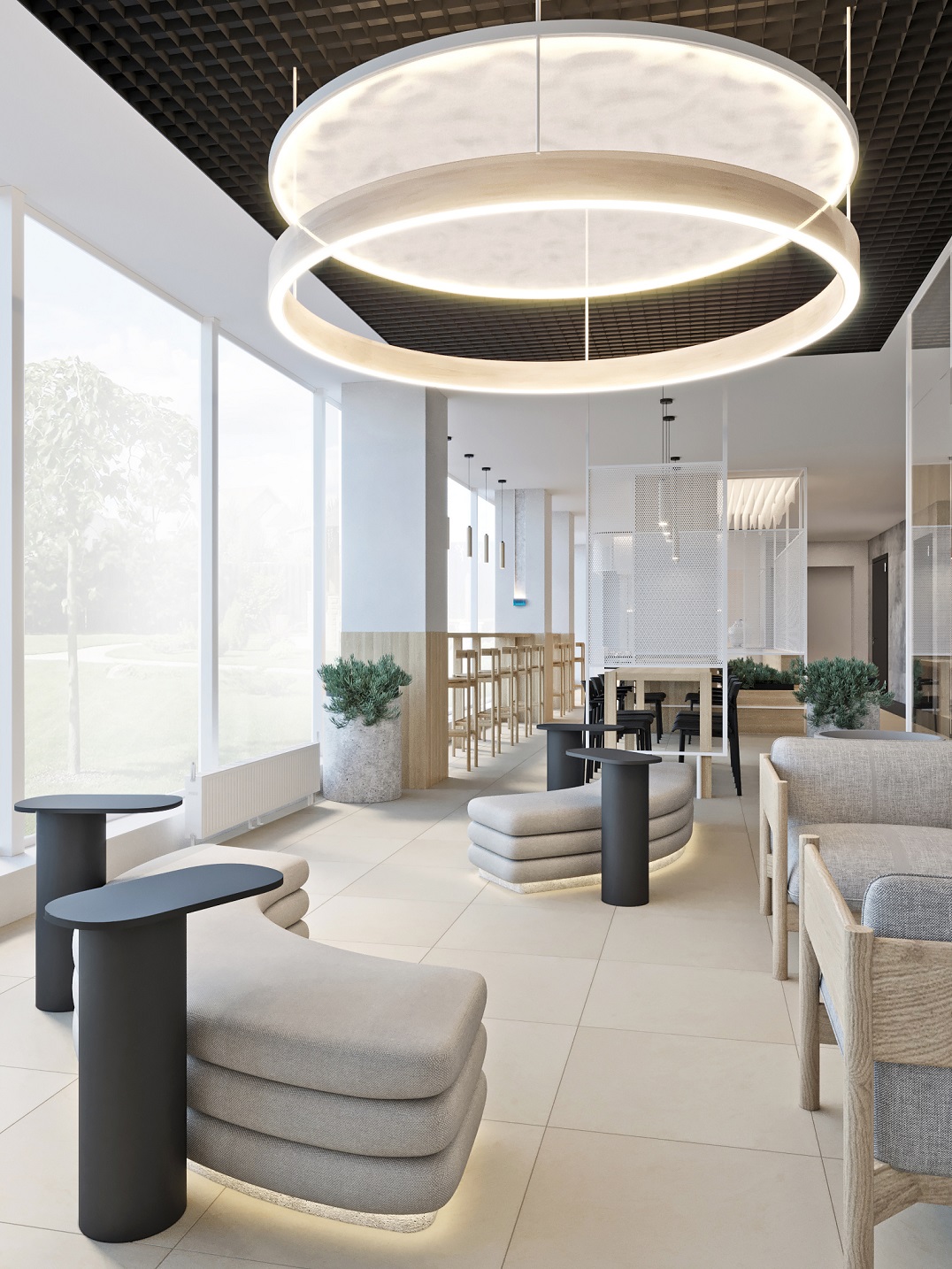 В зоне, предназначенной для активной коммуникации, есть мобильная мягкая посадка, изготовленная на заказ В зоне, предназначенной для активной коммуникации, есть мобильная мягкая посадка, изготовленная на заказ