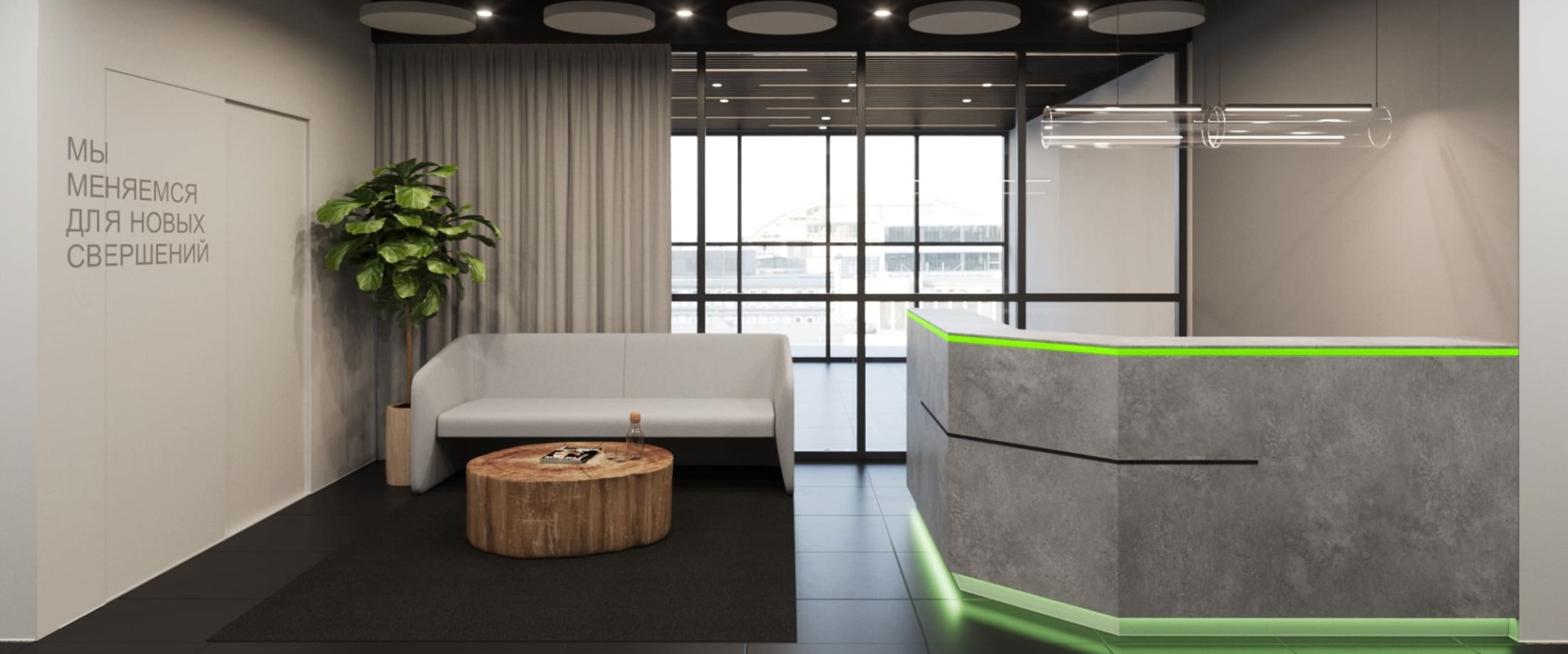 Office design for a logistics company transporting oil products: how to reflect “green” focus and safety in interior design 