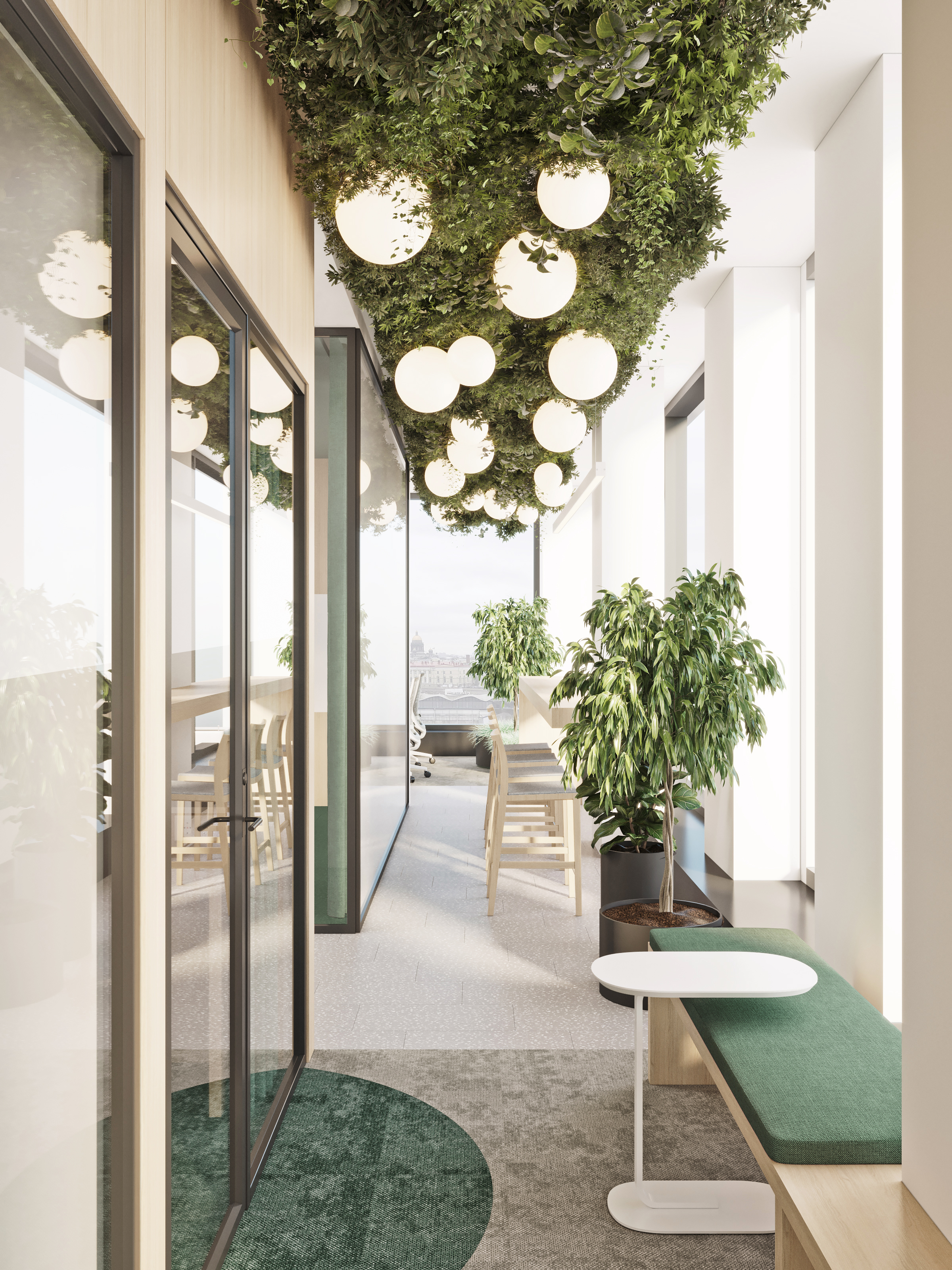 Потолочное озеленение с декоративными светильниками Потолочное озеленение с декоративными светильниками