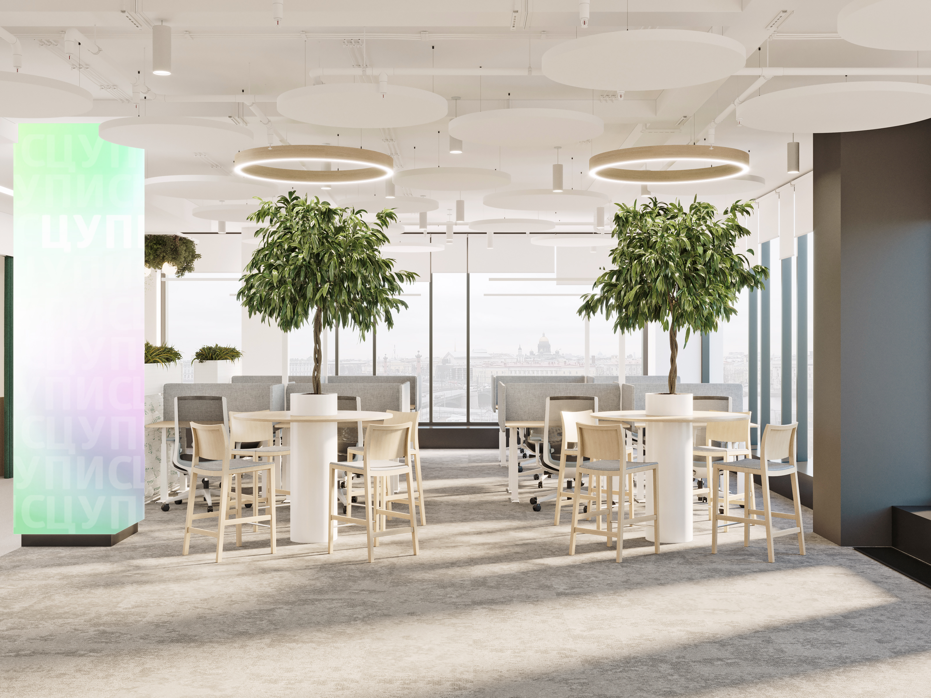 Digital-колонна, размещенная в офисе, также демонстрирует связь технологий с природой Digital-колонна, размещенная в офисе, также демонстрирует связь технологий с природой