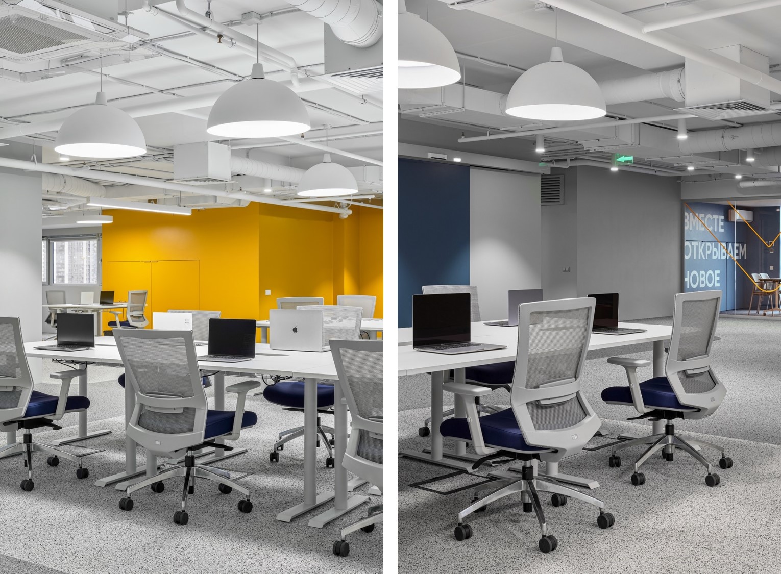 Из входной зоны попадаем в сердце офиса — open space и трансформируемое пространство. Здесь по дизайн проекту офиса компании «Монополия» мы расположили основные рабочие места для сотрудников. Из входной зоны попадаем в сердце офиса — open space и трансформируемое пространство. Здесь по дизайн проекту офиса компании «Монополия» мы расположили основные рабочие места для сотрудников.