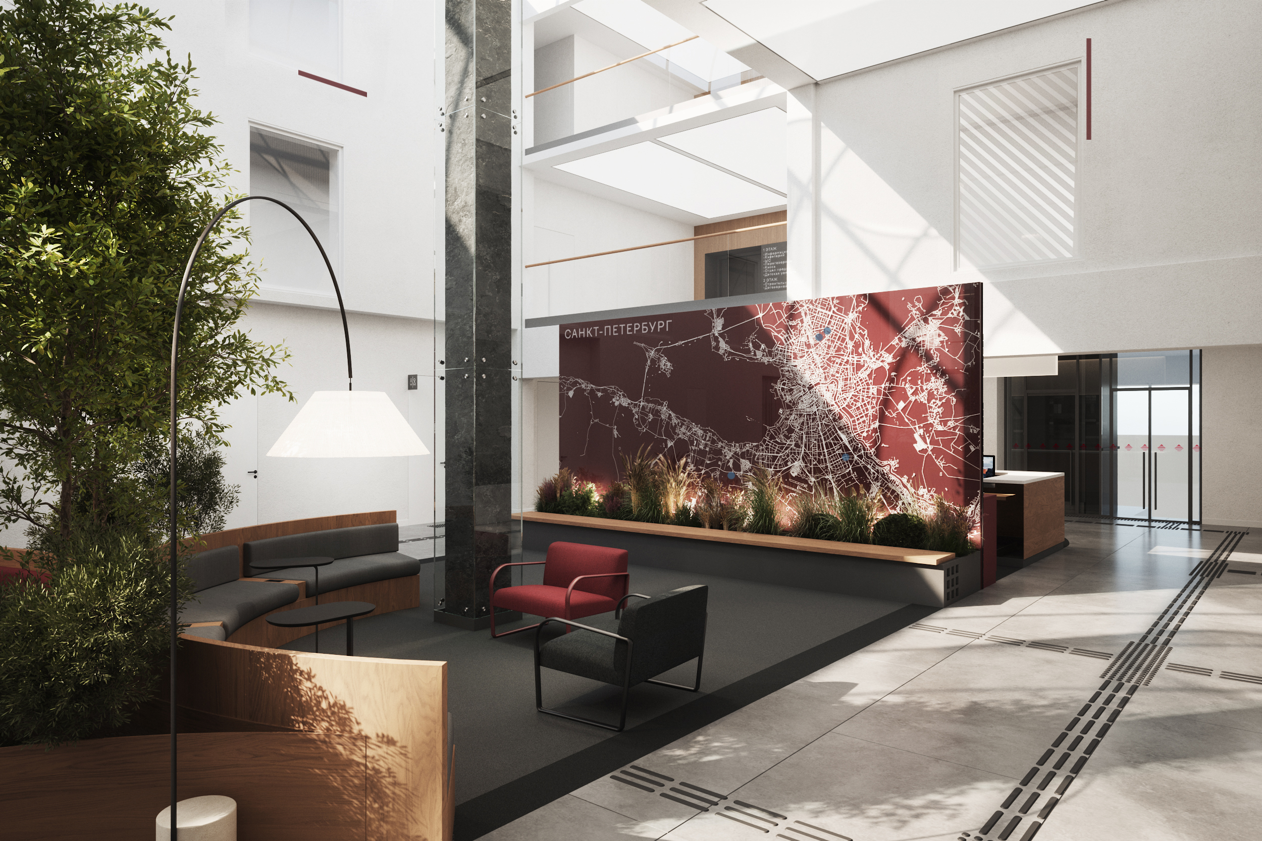 В дизайне трехэтажного офиса «Строительного Треста» нашей команде удалось найти применение нескольким интересным решениям В дизайне трехэтажного офиса «Строительного Треста» нашей команде удалось найти применение нескольким интересным решениям