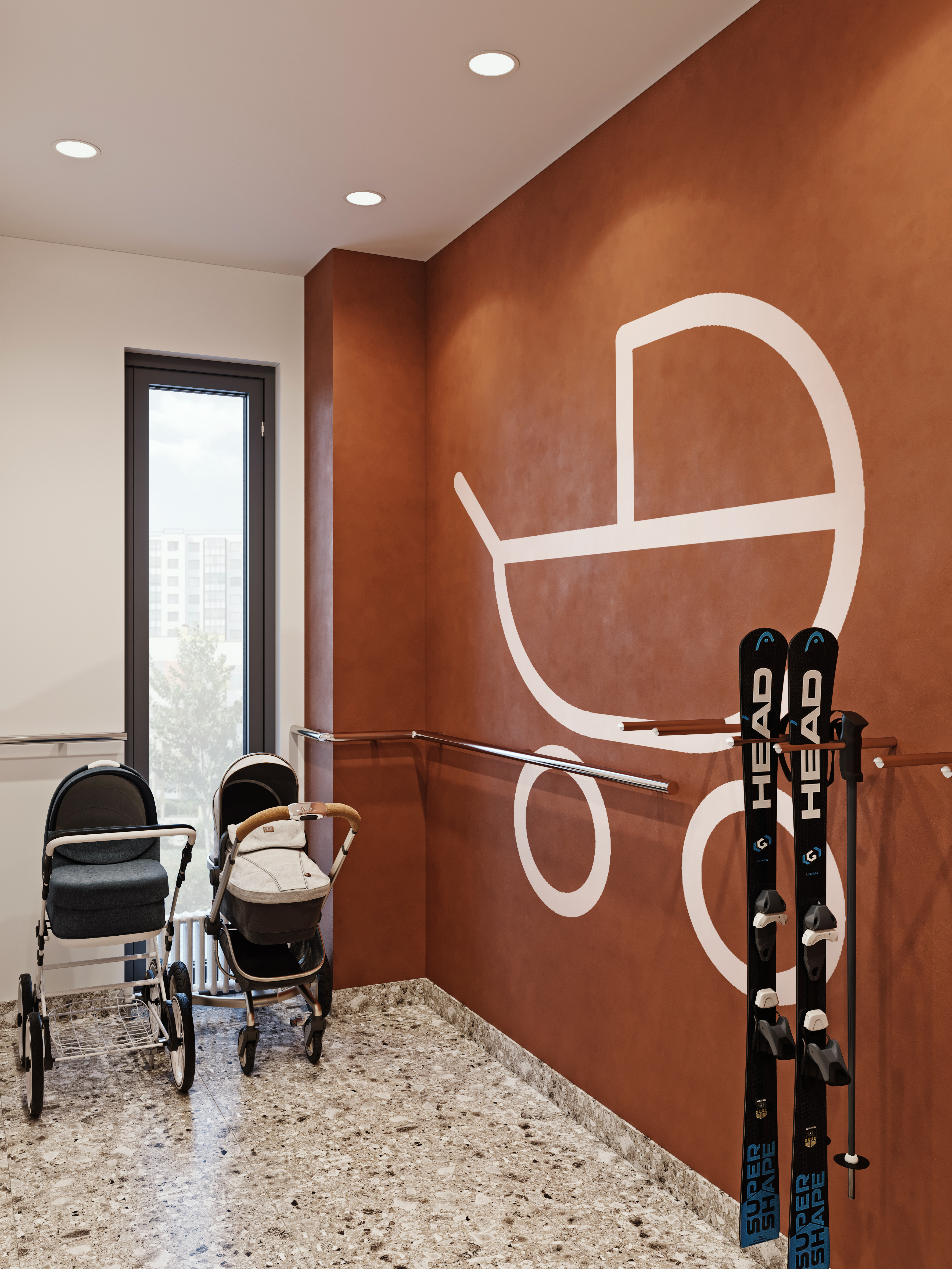 Также предусмотрены отдельные помещения для колясок и помещения уборочного инвентаря с лапомойками, где персонал набирает воду для уборки, а жители могут помыть лапы своим питомцам Также предусмотрены отдельные помещения для колясок и помещения уборочного инвентаря с лапомойками, где персонал набирает воду для уборки, а жители могут помыть лапы своим питомцам