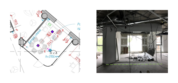 Пример 2 — вместо светлого и просторного кабинета в ходе строительства получилось маленькое, неудобное помещение Пример 2 — вместо светлого и просторного кабинета в ходе строительства получилось маленькое, неудобное помещение